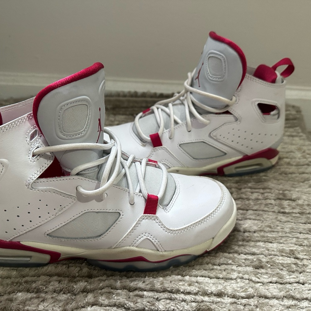 Jordan Kids White and Red High-Top Sneakers